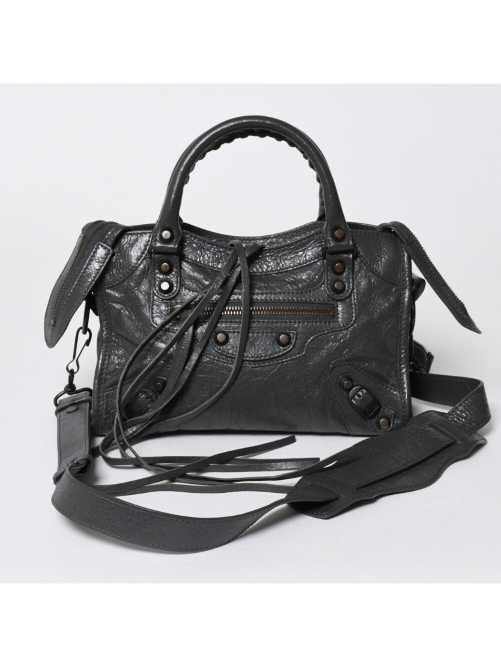 Balenciaga Classic Mini City 2-Way Bag Leather Gray Antique Gold